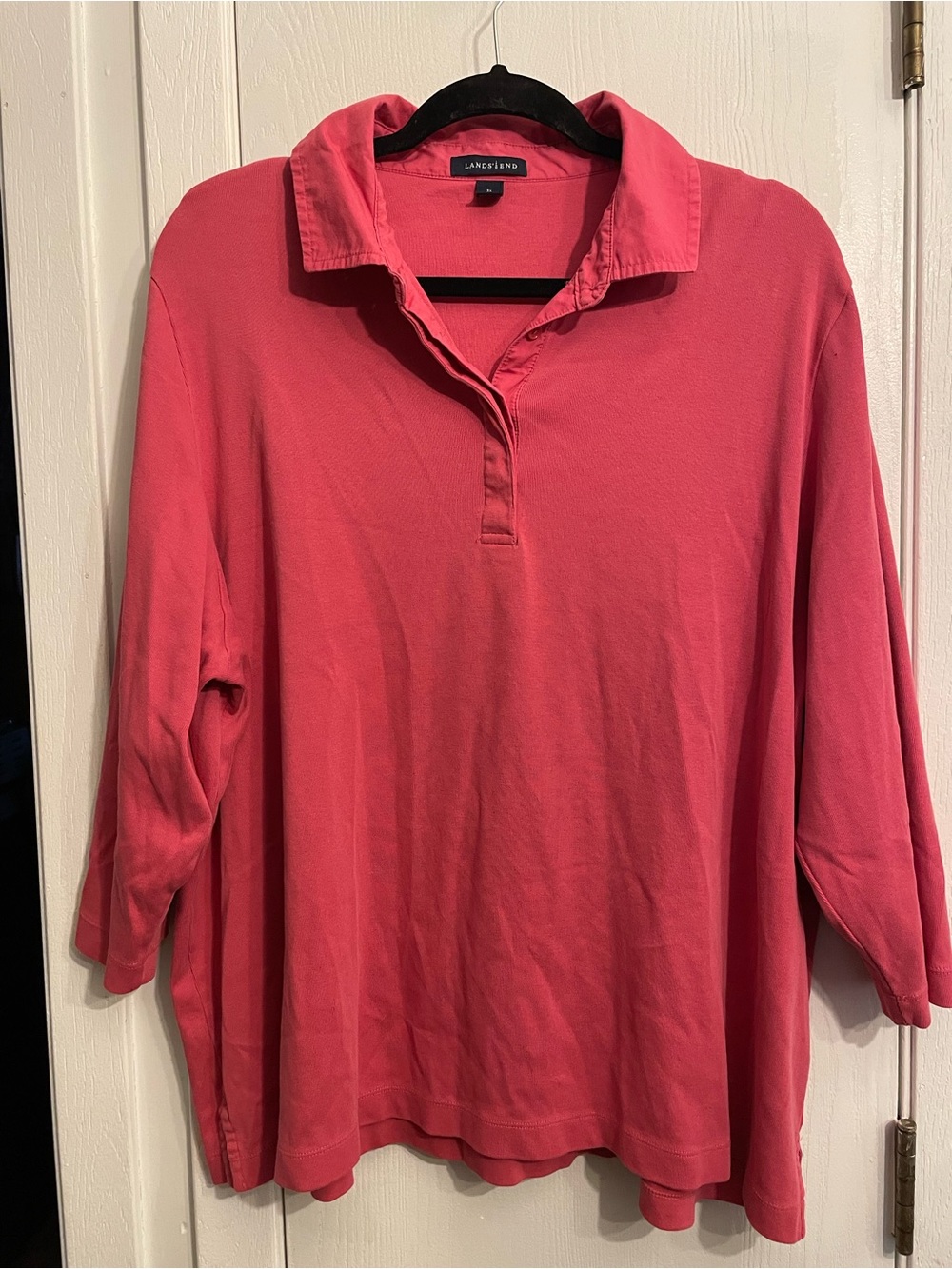 Lands' End Coral Pink Collared Long-Sleeve Polo